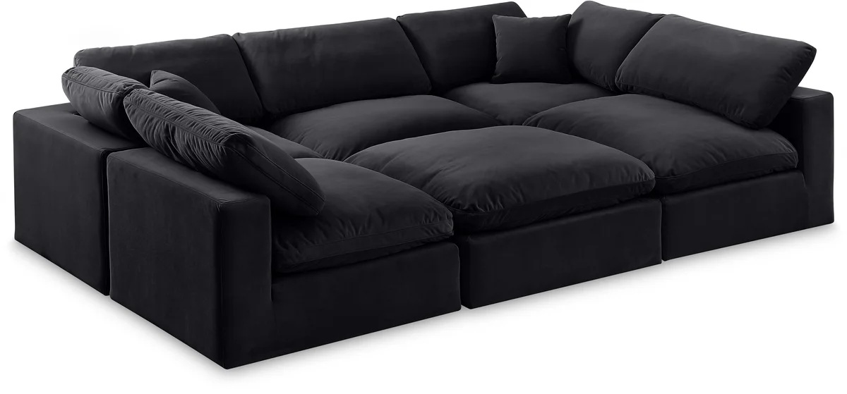 Comfy - 6 Piece Velvet Sectional - Black