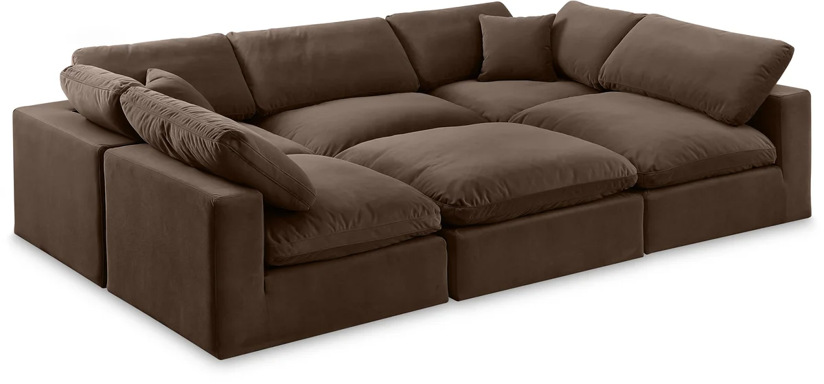 Comfy - 6 Piece Velvet Sectional - Dark Brown