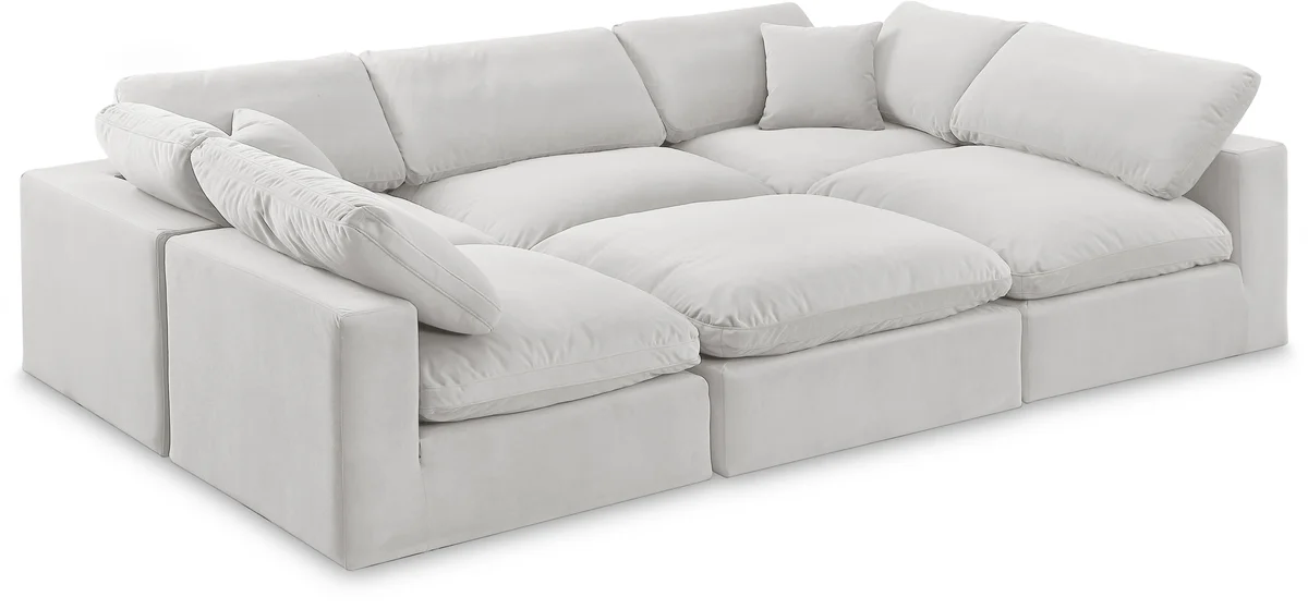 Comfy - 6 Piece Velvet Sectional - White