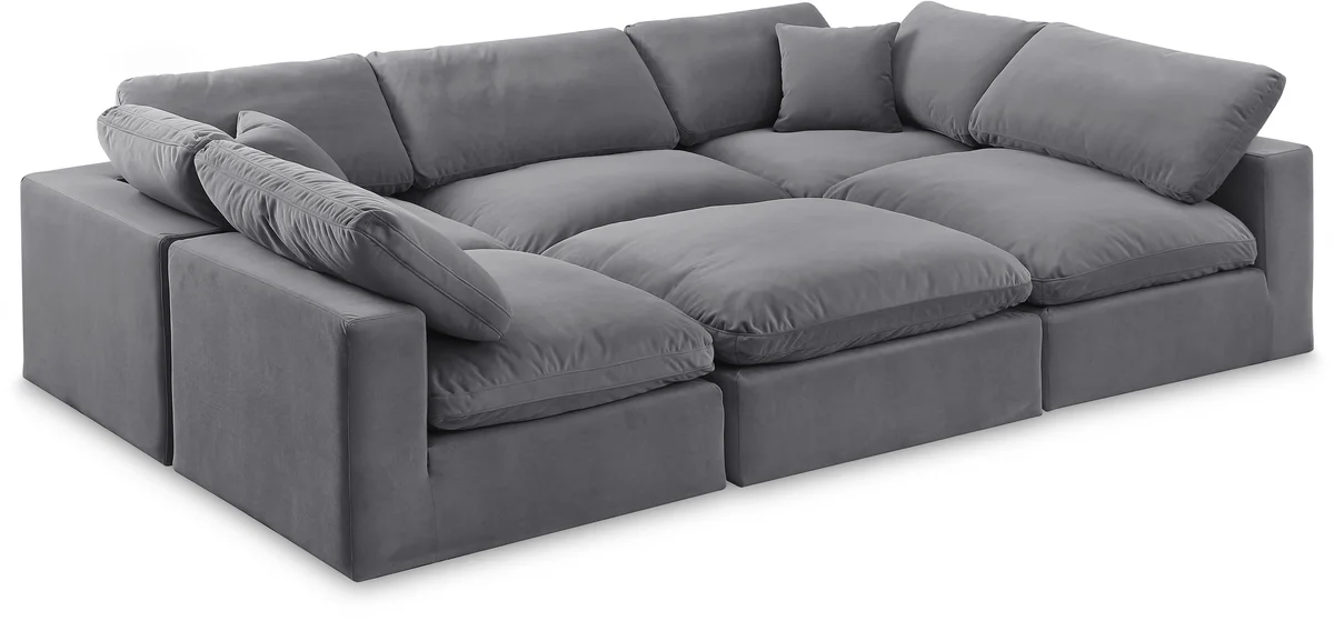 Comfy - 6 Piece Velvet Sectional - Dark Gray