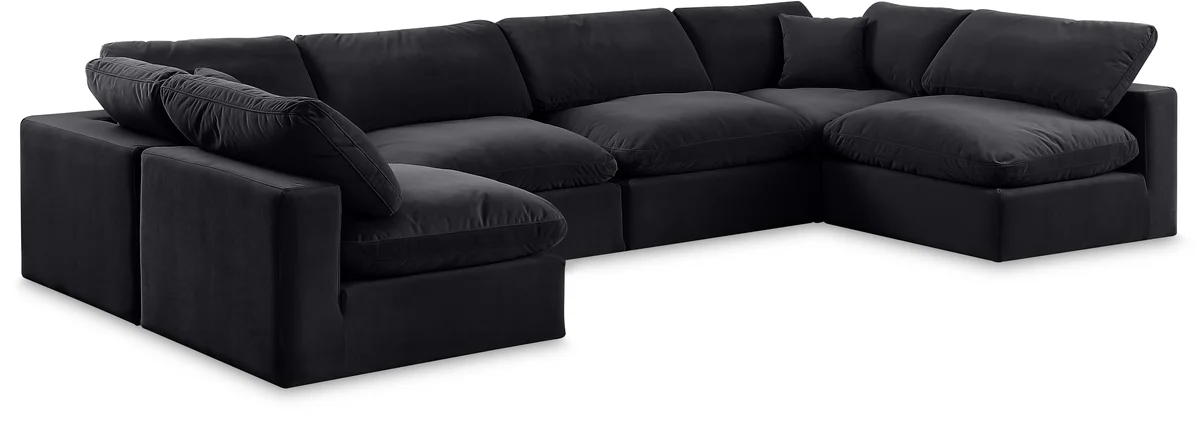 Comfy - 6 Piece Velvet Modular Armless Sectional - Black