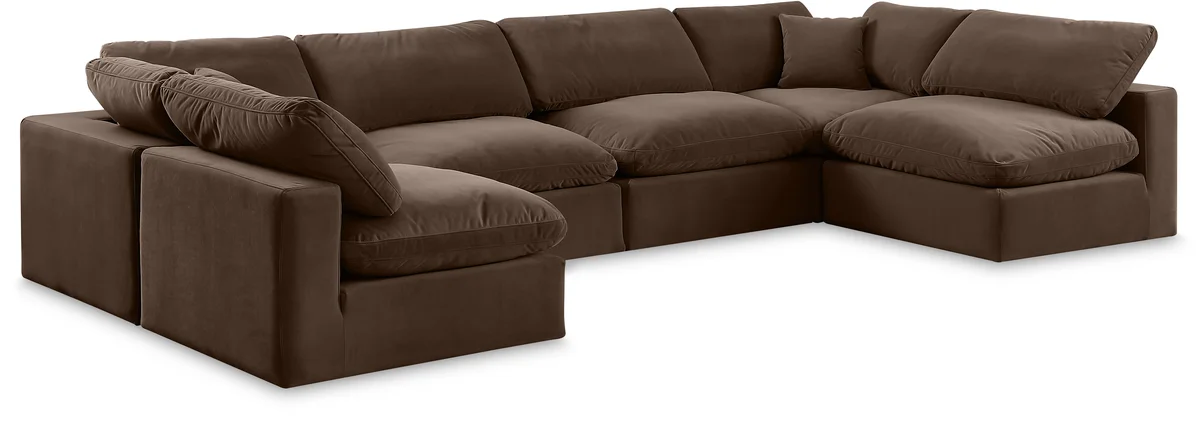 Comfy - 6 Piece Velvet Modular Armless Sectional - Dark Brown