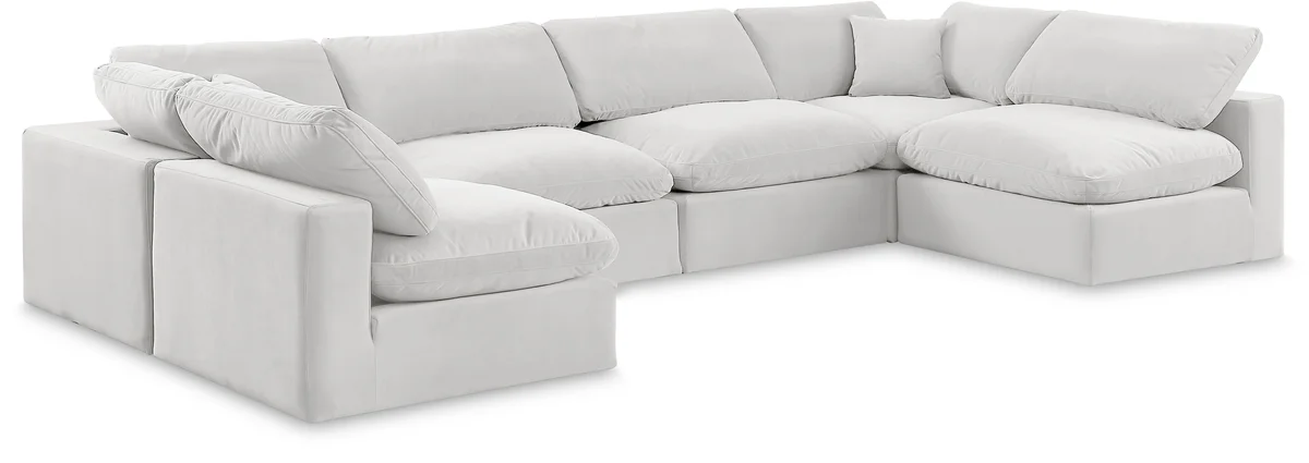 Comfy - 6 Piece Velvet Modular Armless Sectional - White