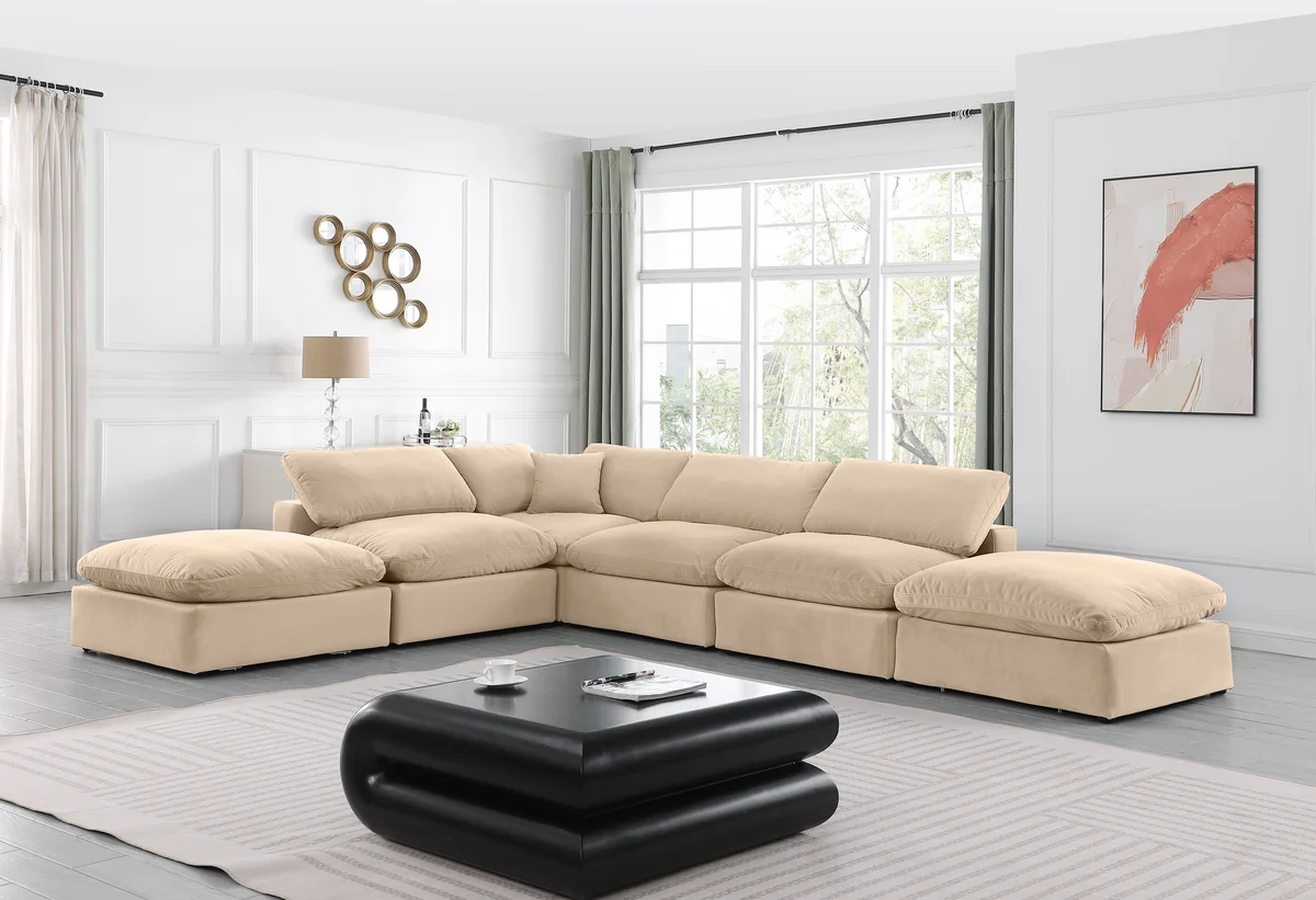 Comfy - 6 Piece Velvet Modular Sectional - Light Beige - View 2
