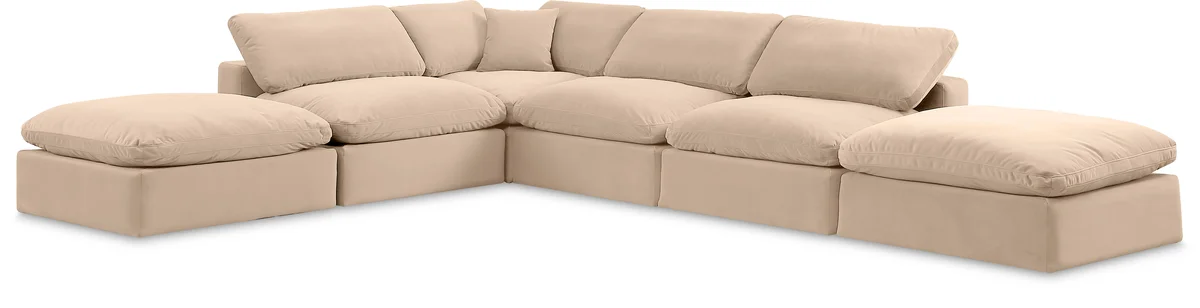 Comfy - 6 Piece Velvet Modular Sectional - Light Beige