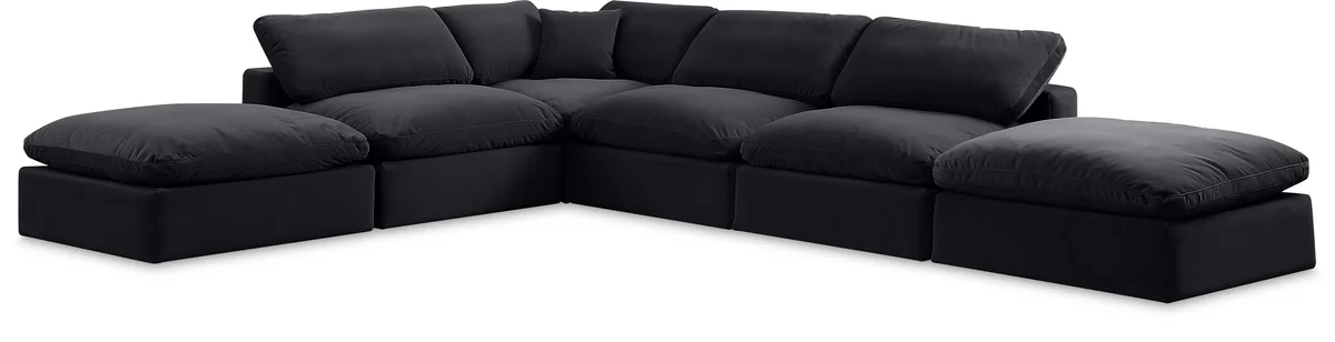 Comfy - 6 Piece Velvet Modular Sectional - Black