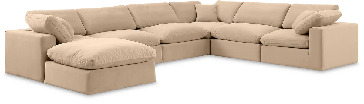 Comfy - 7 Piece Velvet Modular Sectional With Chaise - Light Beige