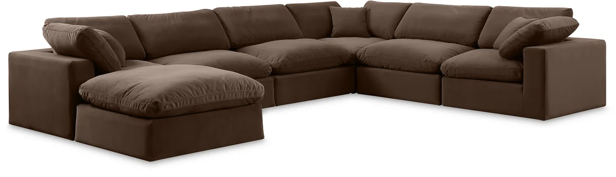 Comfy - 7 Piece Velvet Modular Sectional With Chaise - Dark Brown