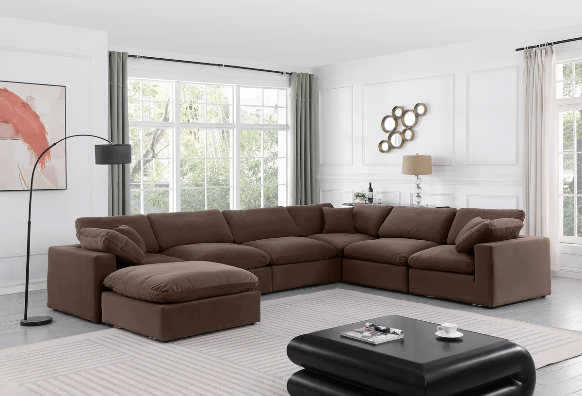Comfy - 7 Piece Velvet Modular Sectional With Chaise - Dark Brown - View 2