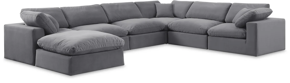 Comfy - 7 Piece Velvet Modular Sectional With Chaise - Dark Gray