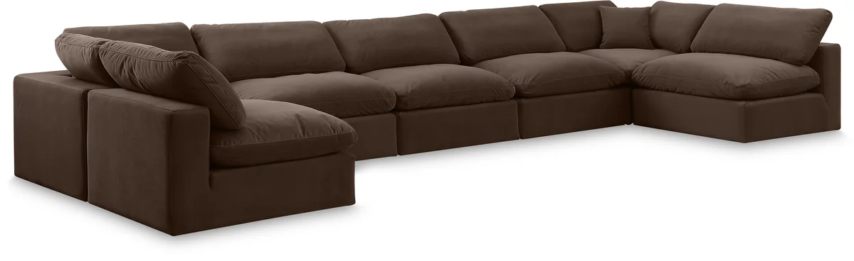 Comfy - 7 Piece Velvet Modular Armless Sectional - Dark Brown