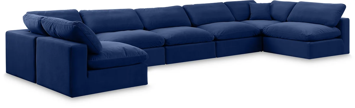 Comfy - 7 Piece Velvet Modular Armless Sectional - Navy