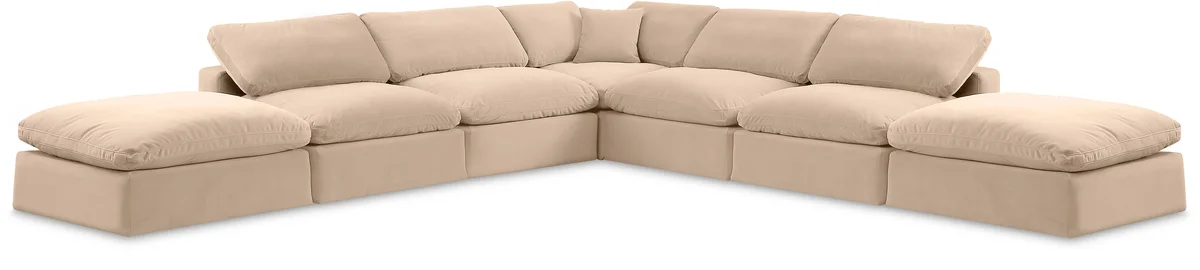 Comfy - 7 Piece Velvet Modular Corner Sectional - Light Beige
