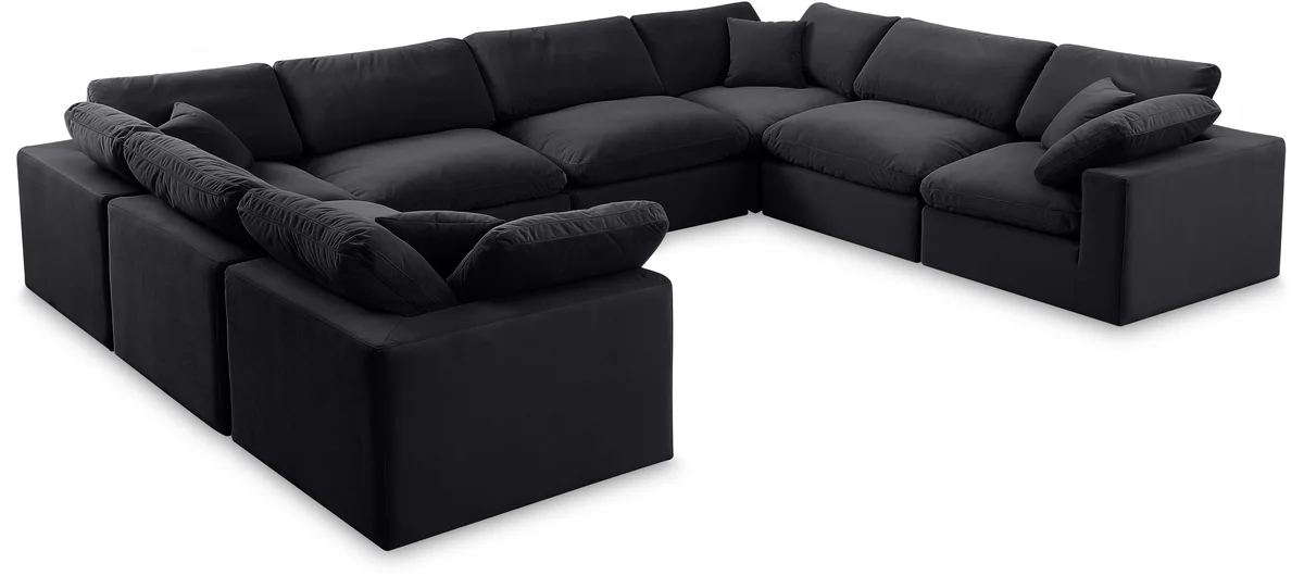 Comfy - 8 Piece Velvet Modular Sectional - Black