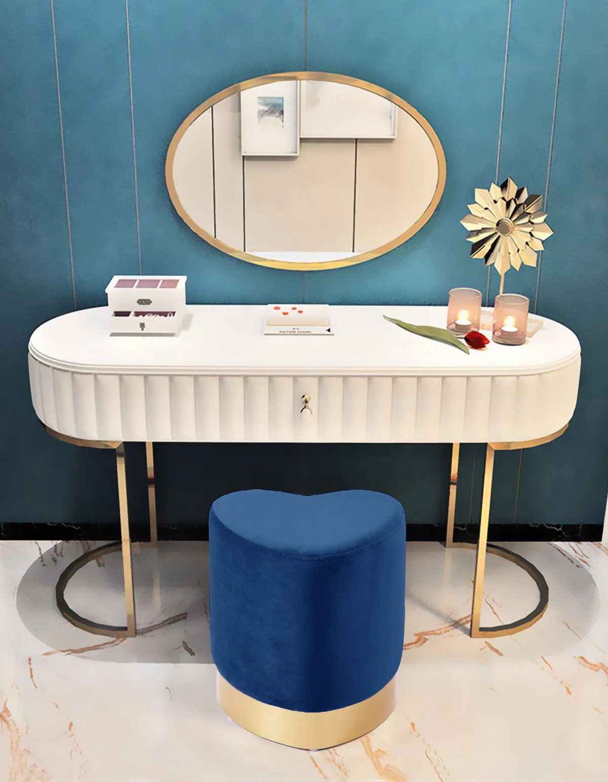 Heart - Ottoman / Stool - Navy - View 2