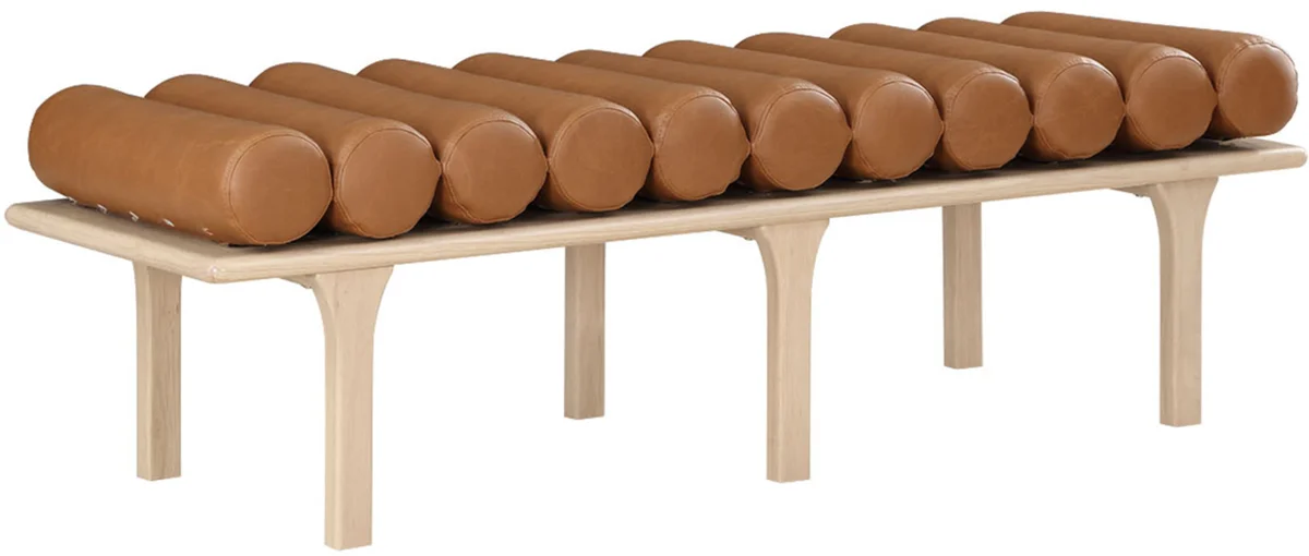Landon - Bench With Natural Base - Cognac - View 2