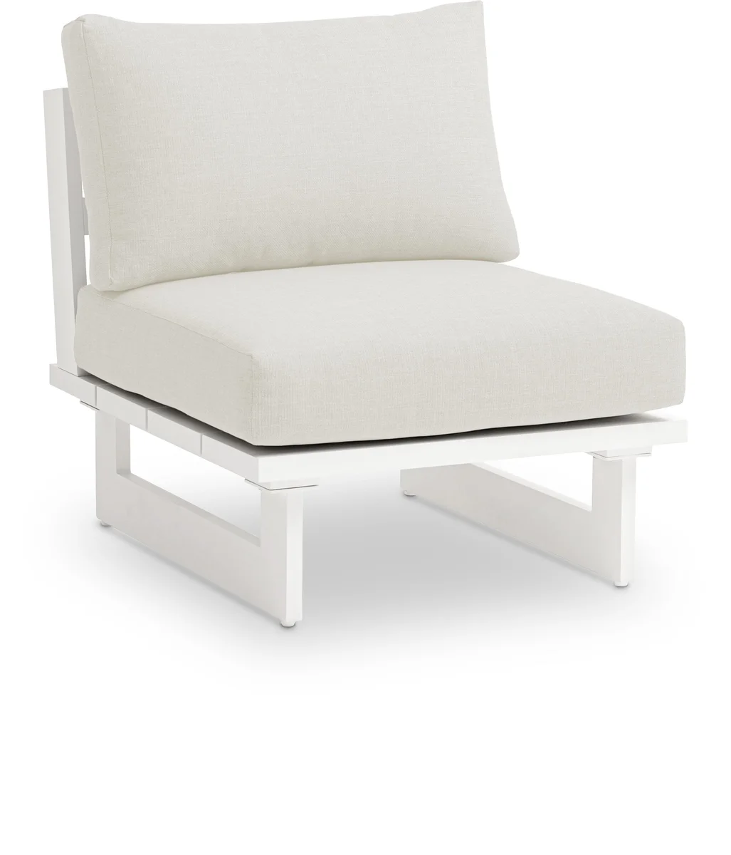 Maldives - Water Resistant Outdoor Patio Armless Chair With White Frame - Cream