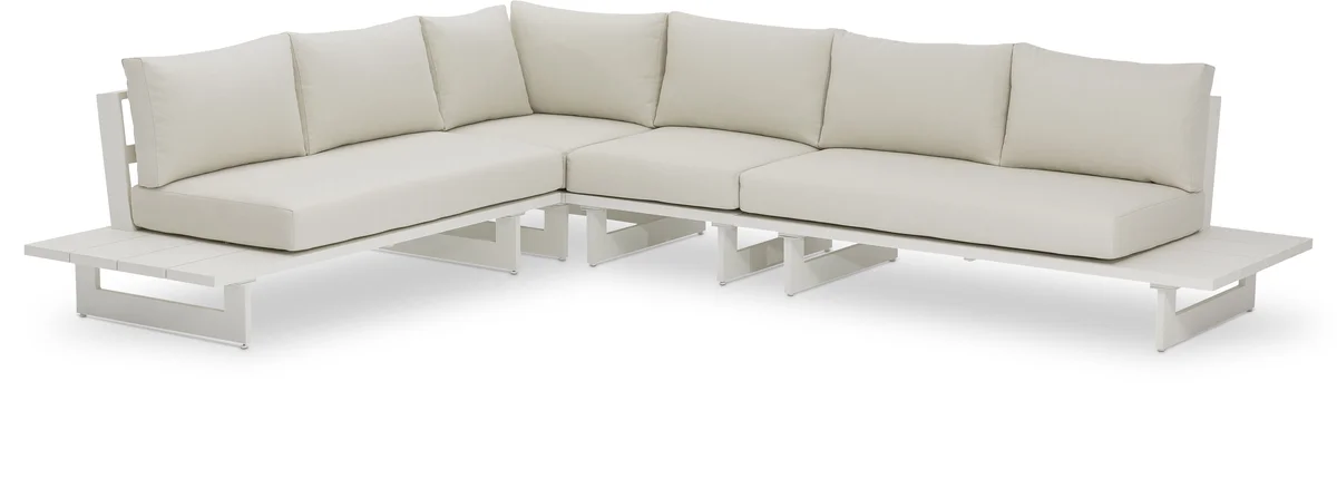 Maldives - 4 Piece Water Resistant Outdoor Patio Modular Left Arm Facing Sectional With White Base - Cream