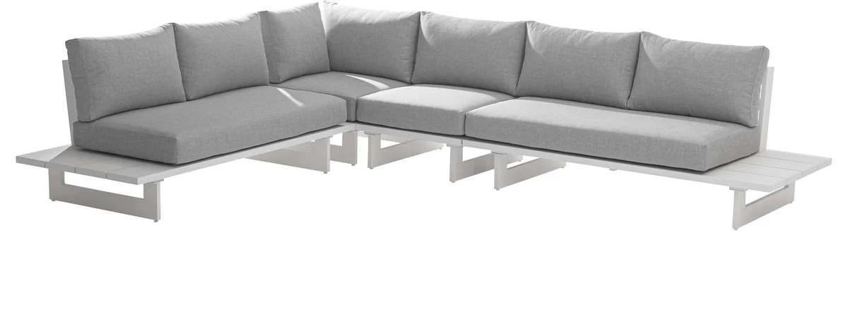 Maldives - 4 Piece Water Resistant Outdoor Patio Modular Left Arm Facing Sectional With White Base - Gray