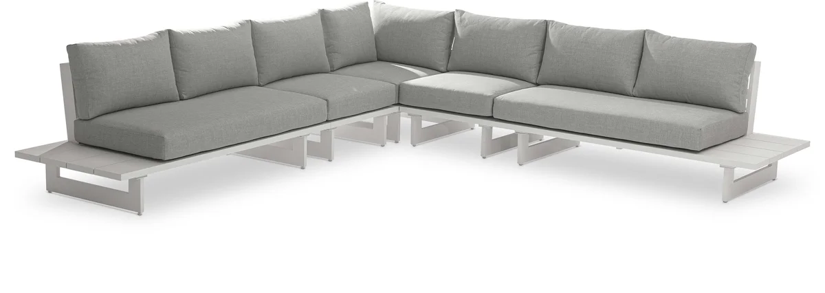 Maldives - 5 Piece Water Resistant Outdoor Patio Modular Corner Sectional With White Base - Gray