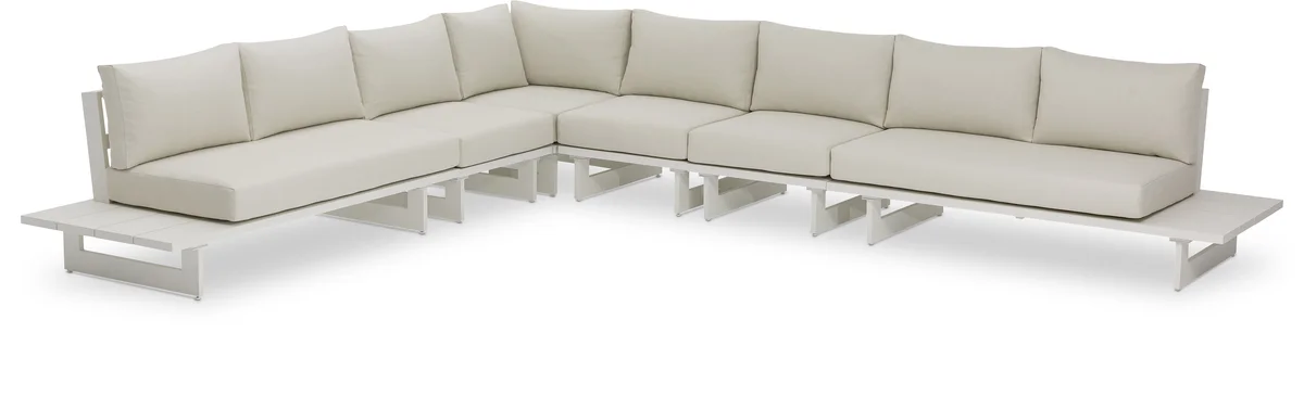 Maldives - 6 Piece Water Resistant Outdoor Patio Modular Sectional With White Base - Cream