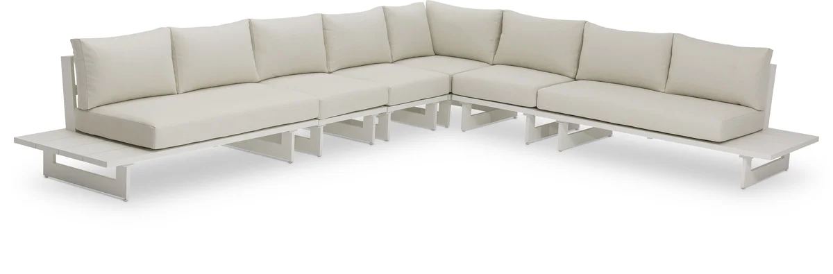Maldives - 6 Piece Water Resistant Outdoor Patio Modular Corner Sectional With White Base - Cream
