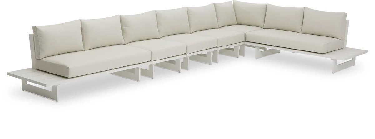 Maldives - 6 Piece Water Resistant Outdoor Patio Modular Right Arm Facing Sectional With White Base - Cream