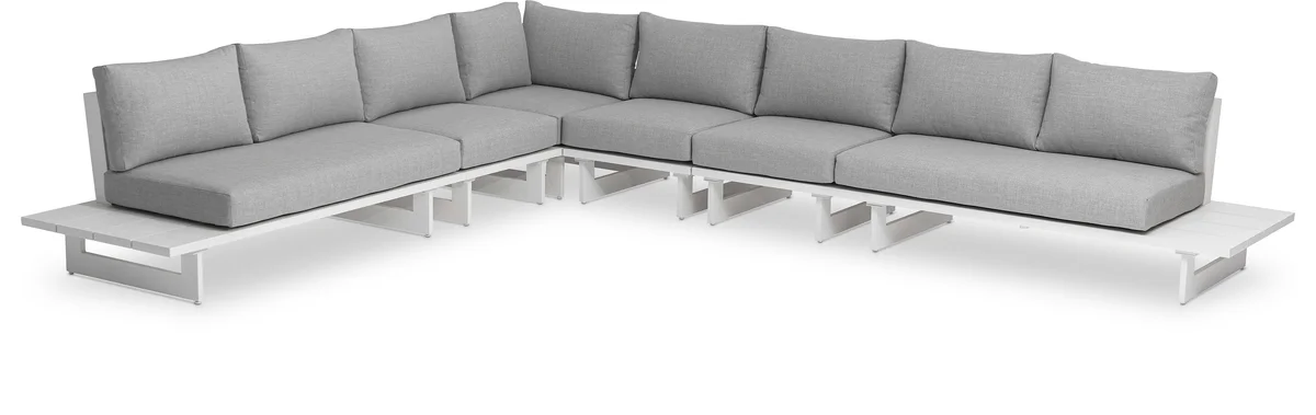 Maldives - 6 Piece Water Resistant Outdoor Patio Modular Sectional With White Base - Gray