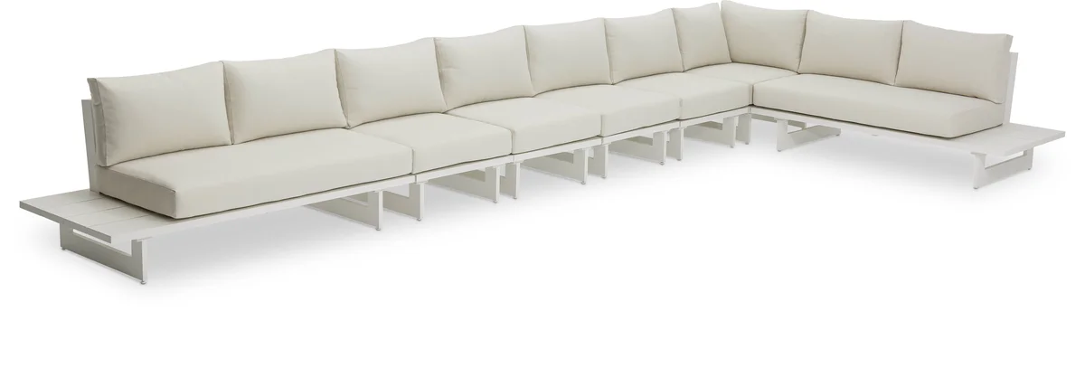 Maldives - 7 Piece Water Resistant Outdoor Patio Modular Right Arm Facing Sectional With White Base - Cream