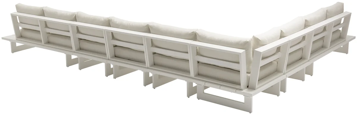 Maldives - 7 Piece Water Resistant Outdoor Modular Sectional With White Base - Cream - View 2