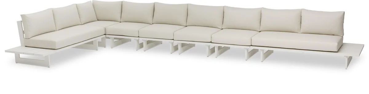 Maldives - 7 Piece Water Resistant Outdoor Patio Modular Left Arm Facing Sectional With White Base - Cream