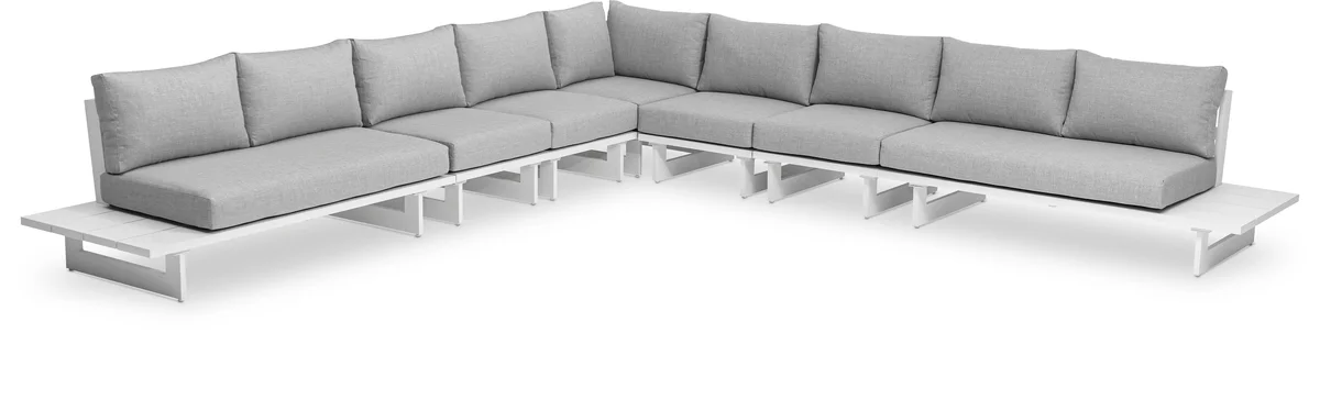 Maldives - 7 Piece Water Resistant Outdoor Patio Modular Corner Sectional With White Base - Gray