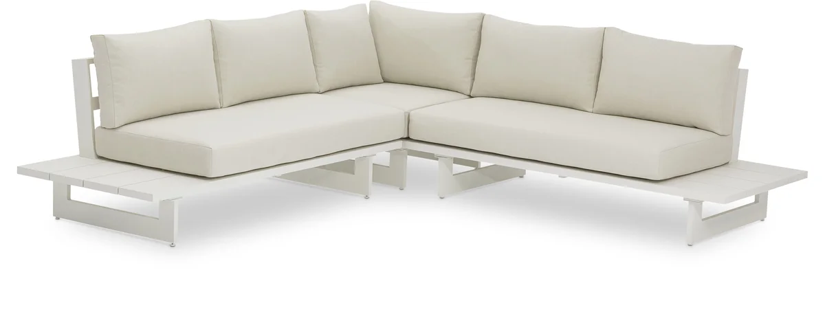 Maldives - Water Resistant Outdoor Patio Sectional With White Frame - Cream