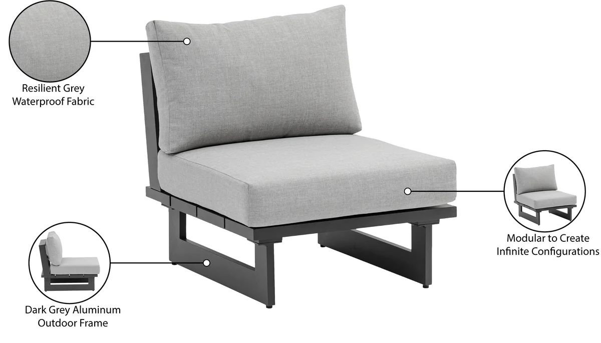Maldives - Water Resistant Outdoor Patio Armless Chair With Gray Frame - Gray - View 2