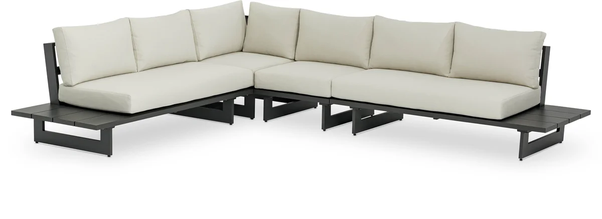 Maldives - 4 Piece Water Resistant Outdoor Patio Modular Left Arm Facing Sectional With Gray Base - Cream