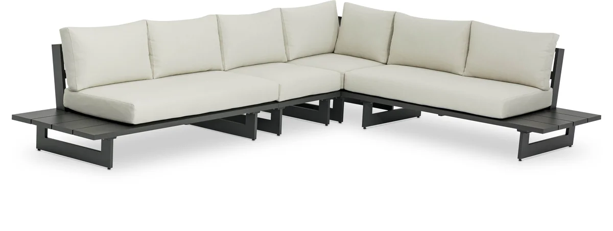 Maldives - 4 Piece Water Resistant Outdoor Patio Modular Right Arm Facing Sectional With Gray Base - Cream