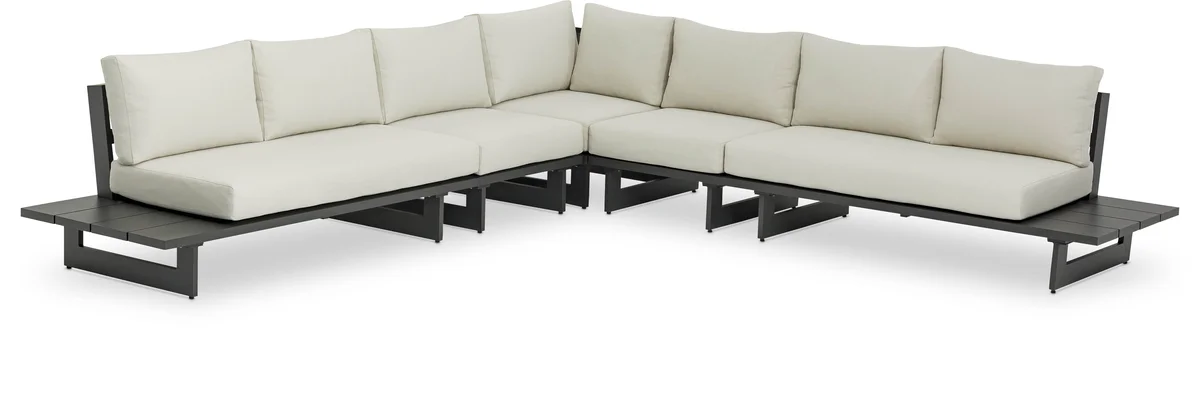 Maldives - 5 Piece Water Resistant Outdoor Patio Modular Corner Sectional With Gray Base - Cream