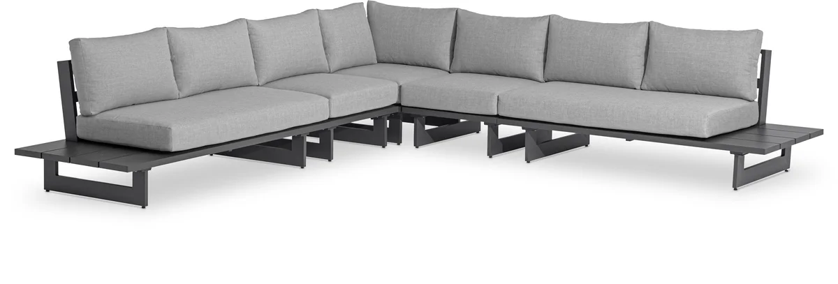 Maldives - 5 Piece Water Resistant Outdoor Patio Modular Corner Sectional With Gray Base - Gray