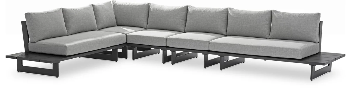 Maldives - 5 Piece Water Resistant Outdoor Patio Modular Left Arm Facing Sectional With Gray Base - Gray