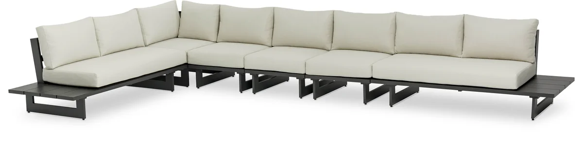 Maldives - 6 Piece Water Resistant Outdoor Patio Modular Left Arm Facing Sectional With Gray Base - Cream