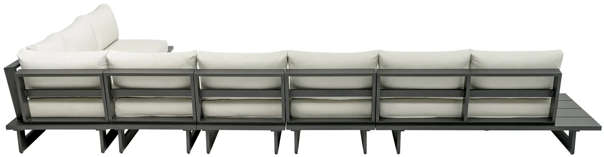 Maldives - 6 Piece Water Resistant Outdoor Patio Modular Right Arm Facing Sectional With Gray Base - Cream