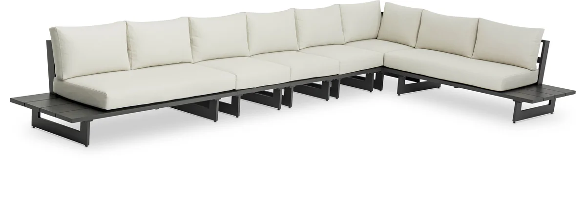 Maldives - 6 Piece Water Resistant Outdoor Patio Modular Right Arm Facing Sectional With Gray Base - Cream