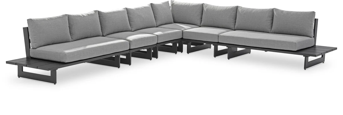 Maldives - 6 Piece Water Resistant Outdoor Patio Modular Corner Sectional With Gray Base - Gray