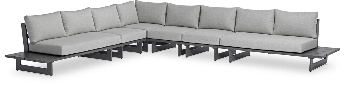 Maldives - 6 Piece Water Resistant Outdoor Patio Modular Sectional With Gray Base - Gray