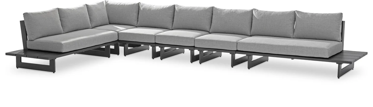 Maldives - 6 Piece Water Resistant Outdoor Patio Modular Left Arm Facing Sectional With Gray Base - Gray