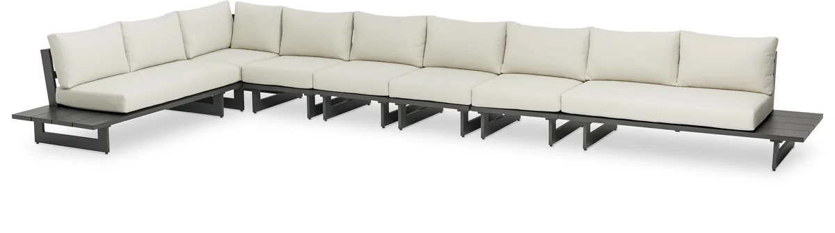 Maldives - 7 Piece Water Resistant Outdoor Patio Modular Left Arm Facing Sectional With Gray Base - Cream