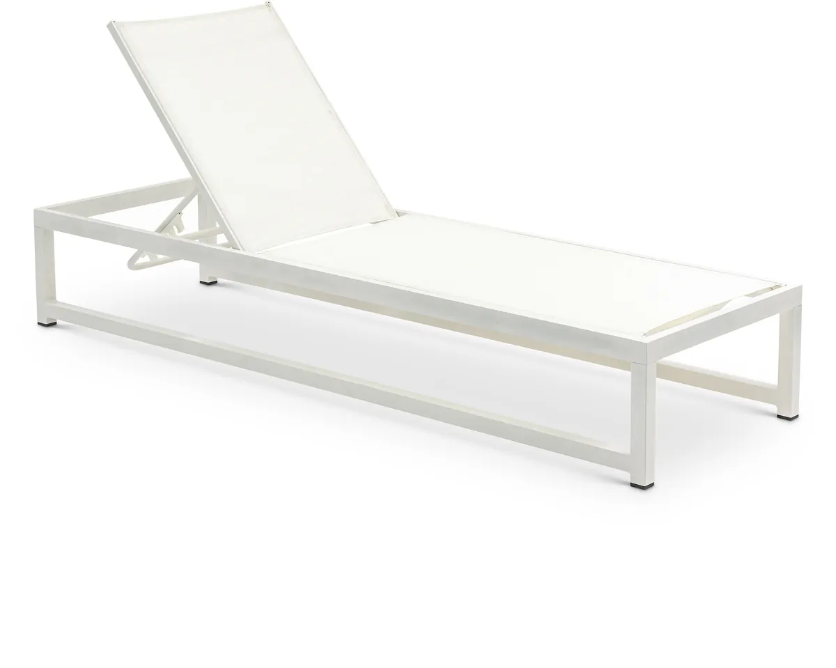 Maldives - Mesh Water Resistant Outdoor Patio Adjustable Sun Chaise Lounge Chair With White Base - Cream