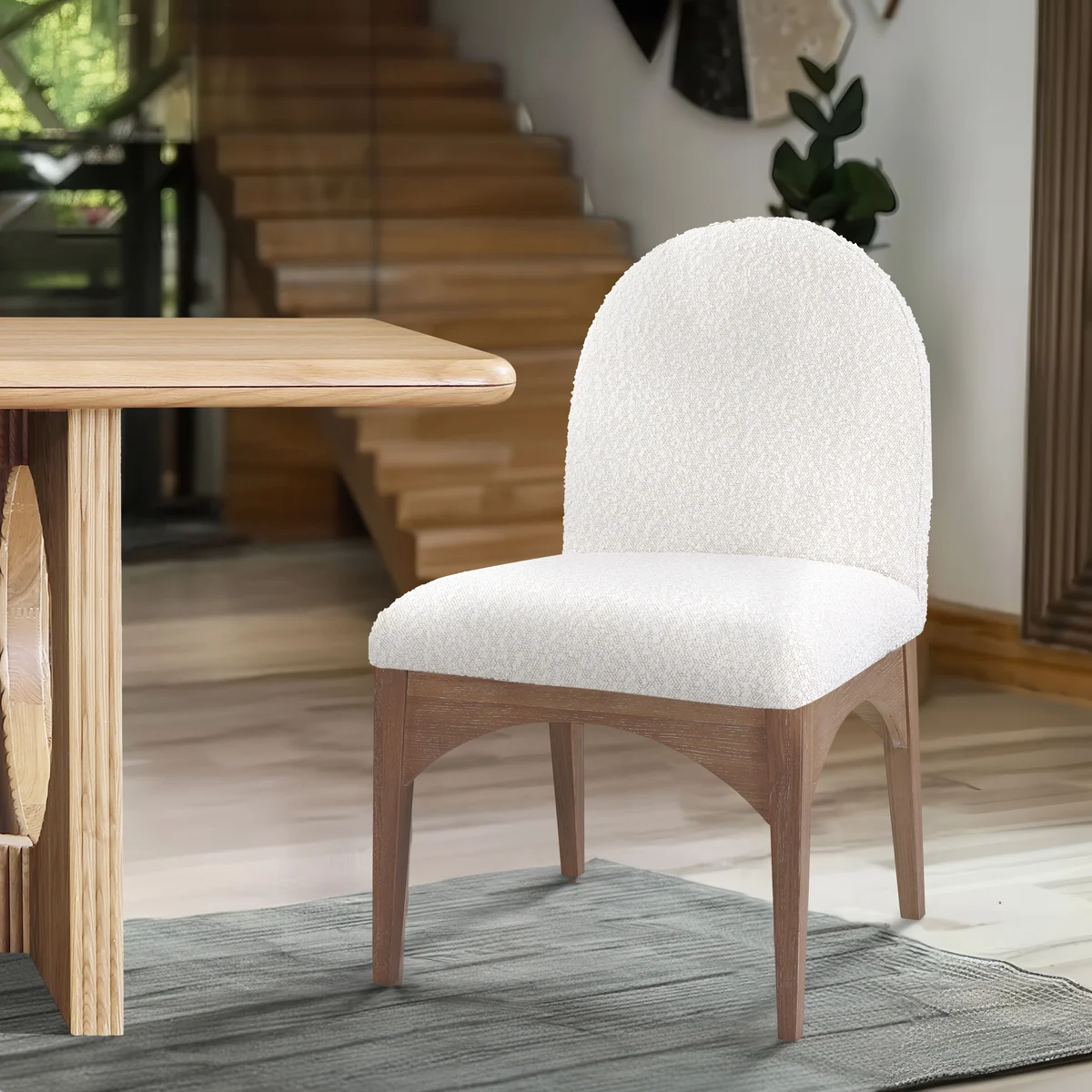 Waldorf - Boucle Dining Side Chair With Natural Legs - Cream - View 2