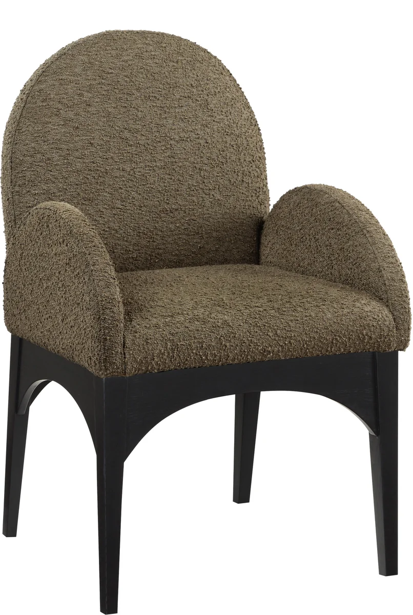 Waldorf - Boucle Dining Arm Chair With Black Legs - Olive