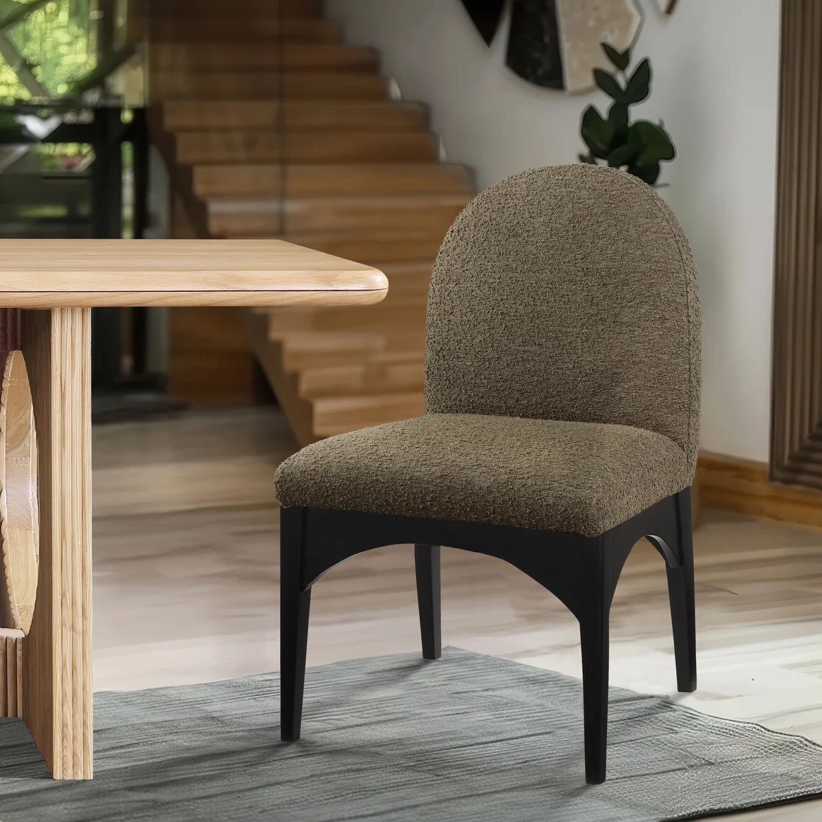 Waldorf - Boucle Dining Side Chair With Black Legs - Olive - View 2